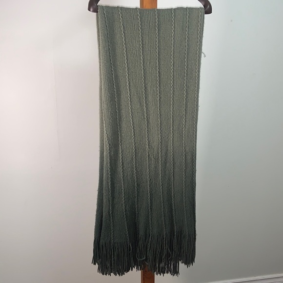 Accessories - Ombre Forest/Moss Knit Fringe Blanket Scarf, XL, Perfect Cozy Cottagecore Vibes